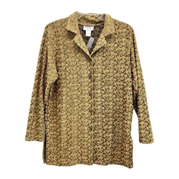 Vintage DVF Diane Von Furstenberg Color Authority Gold Velvet Burnout Shirt M - Picture 1 of 13